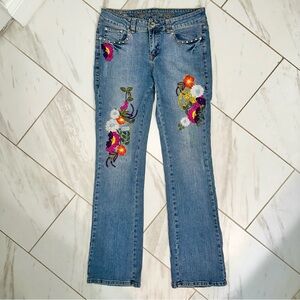 Recruiter Floral Embroidered Low Rise Flare Bootcut Jeans Vintage 2000s Sz 30